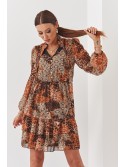 Delicate dress with a tied stand-up collar and buttons, caramel black 3032 - Online store - Boutique